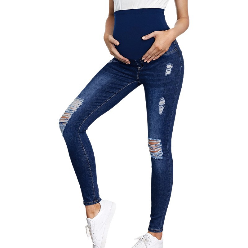 Distressed Jean Rip - Belly Support High Waist Maternity Jeans