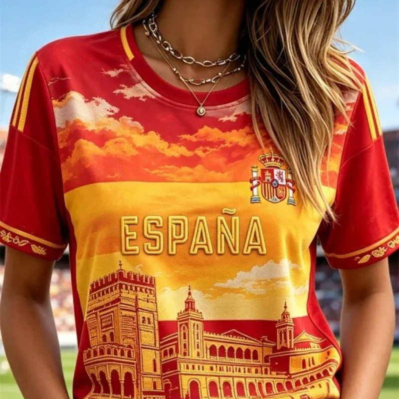Street Fashion In Spain - Spain Football Fan T-shirt Sleeved Breathable