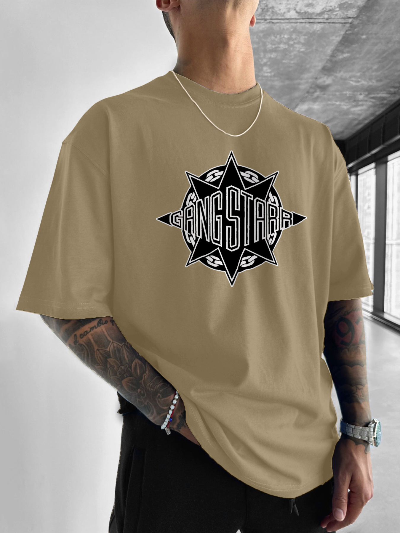 Gang Starr Logo Print T-Shirt  - Street Fashion Logo Design 评论和价格