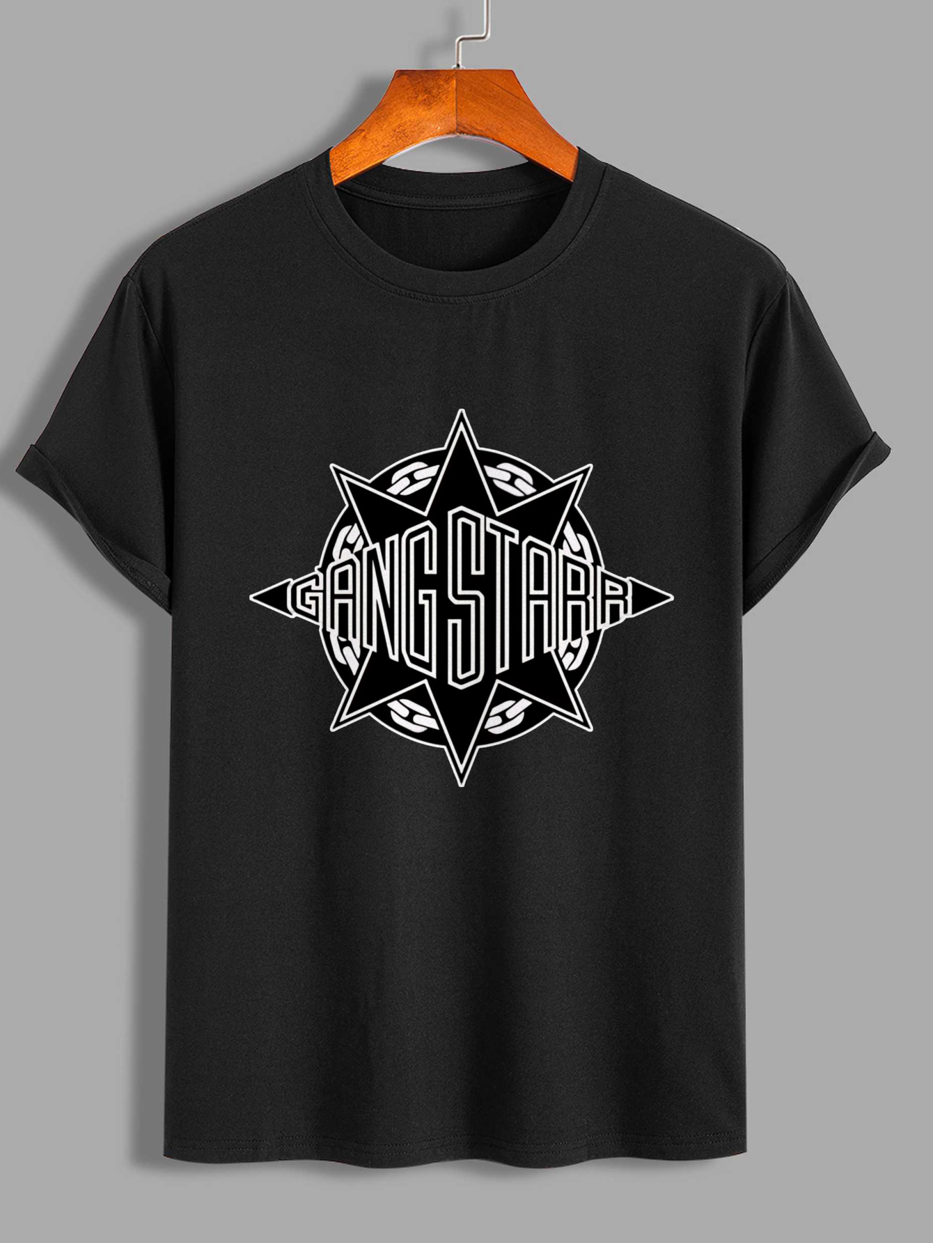 New Gang Starr Logo Print T-Sh - Street Fashion Logo Design 评论和价格