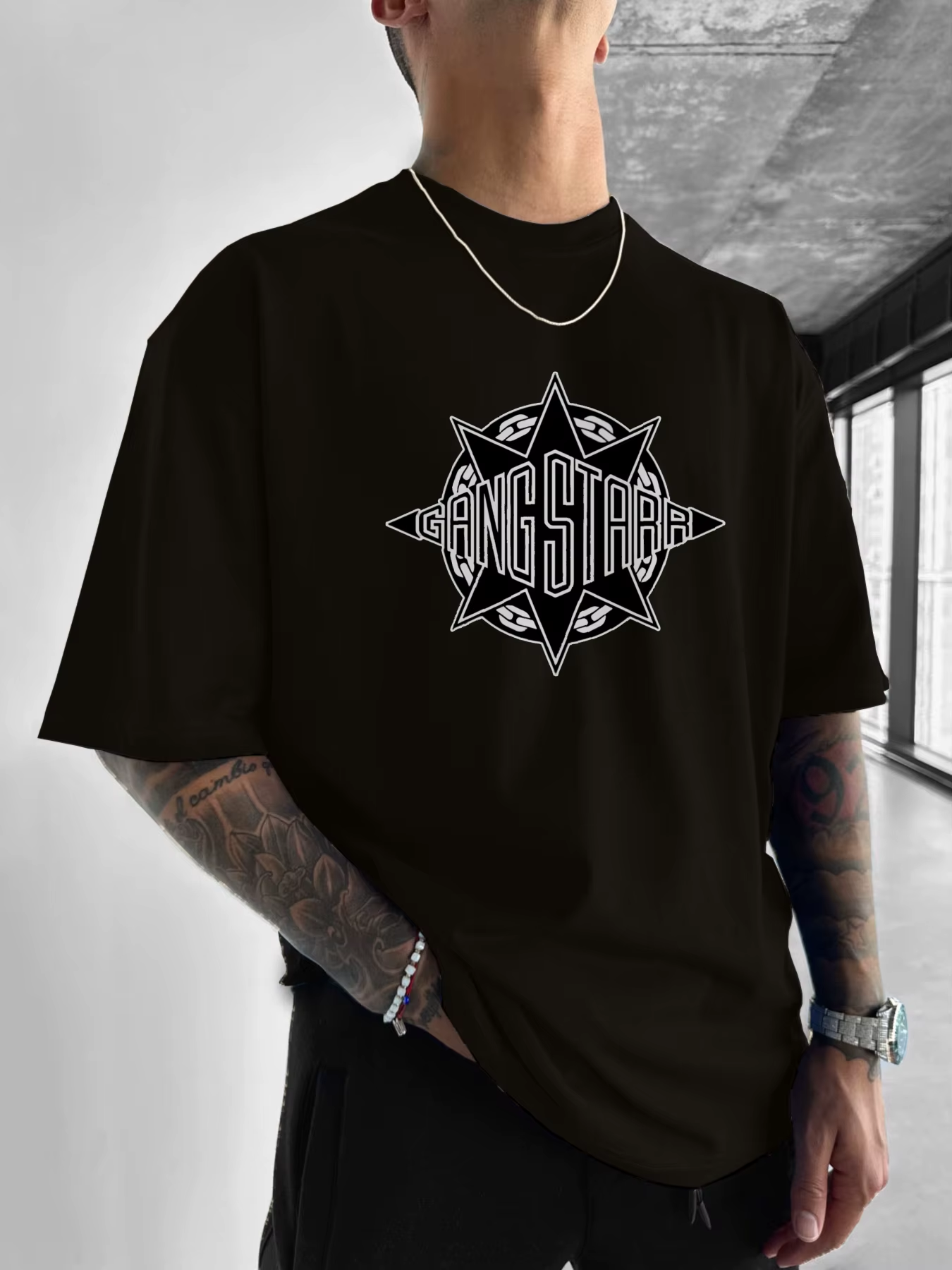 Gang Starr Logo Print T-Shirt  - Street Fashion Logo Design 评论和价格
