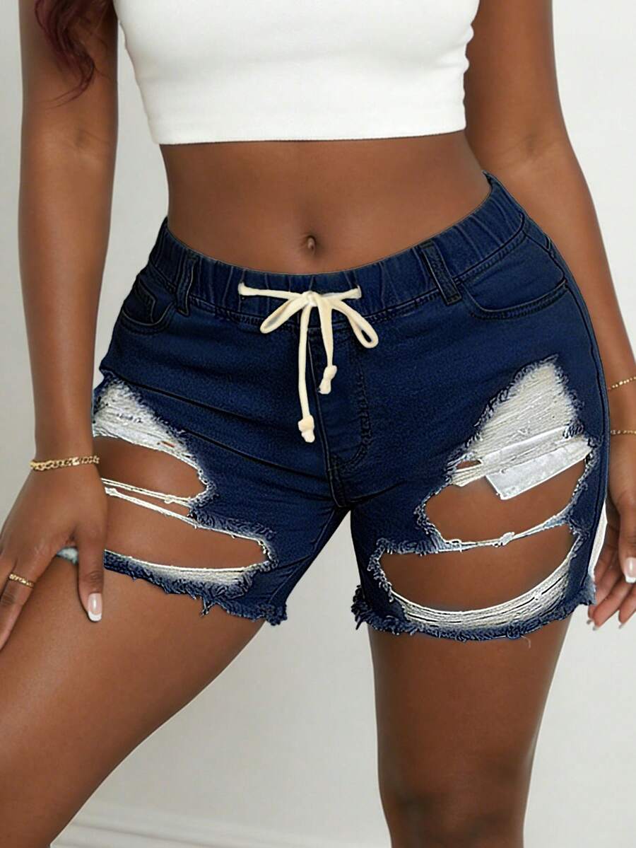 Women Mid Waist Ripped Stretch - Distressed Jean Rip 评论和价格