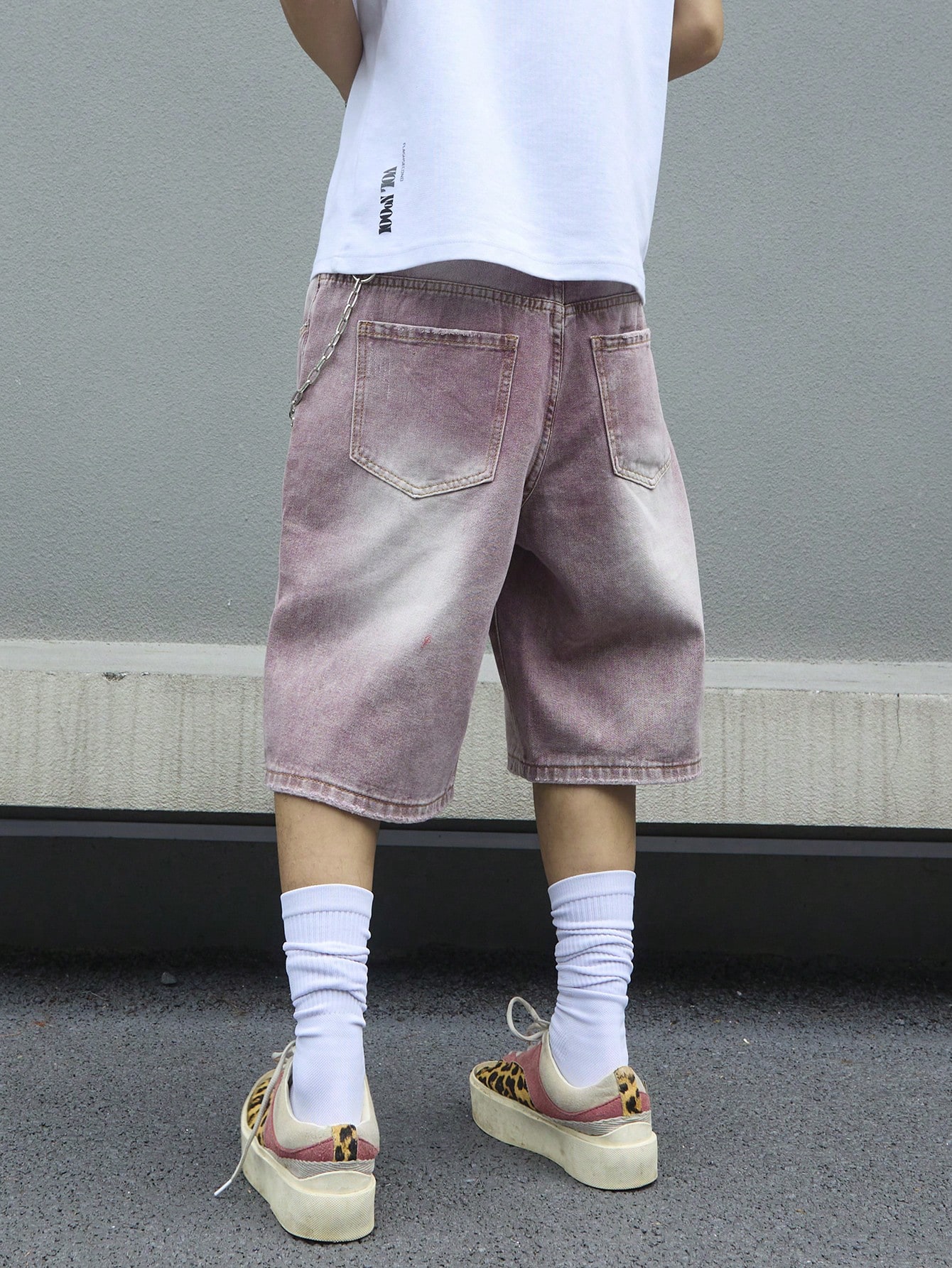 Men's Pink Gradient Denim Shor - Street Fashion Art 评论和价格