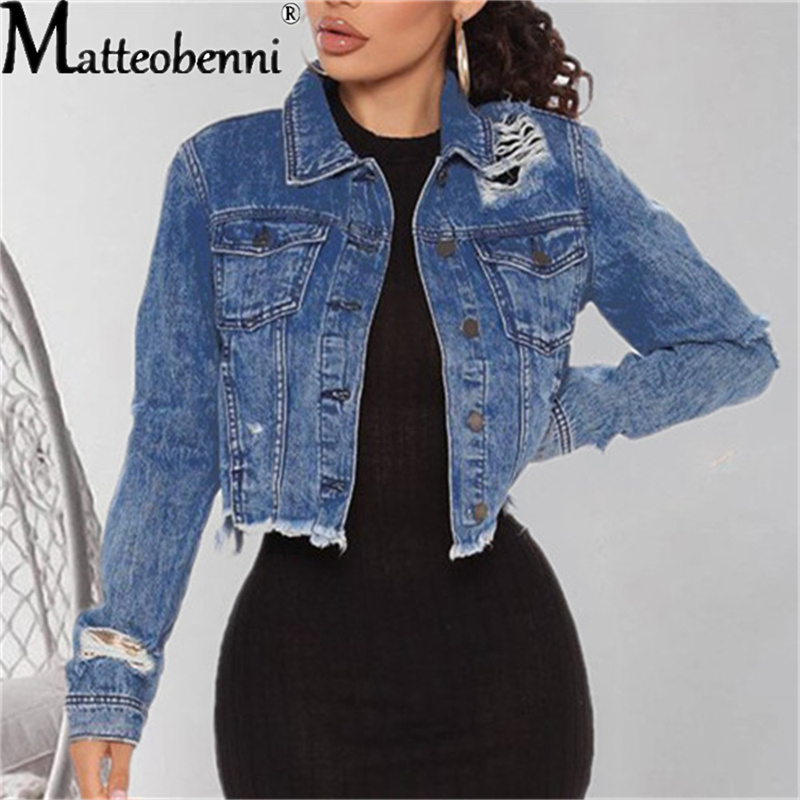 Blue Cropped Denim Jackets Wom - Distressed Jean Rip 评论和价格